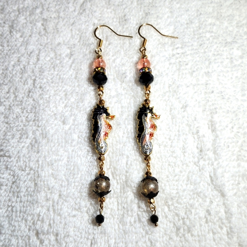 SEAHORSE - Long dangle earrings handmade